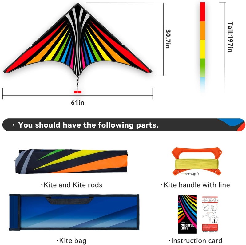 SGftre Kite, Large Delta Kites for Kids and Adults, Easy to Fly Rainbow Kites, Durable Multifunctional Beach Kite, Tangle-Free Flight Line, Durable - Image 2